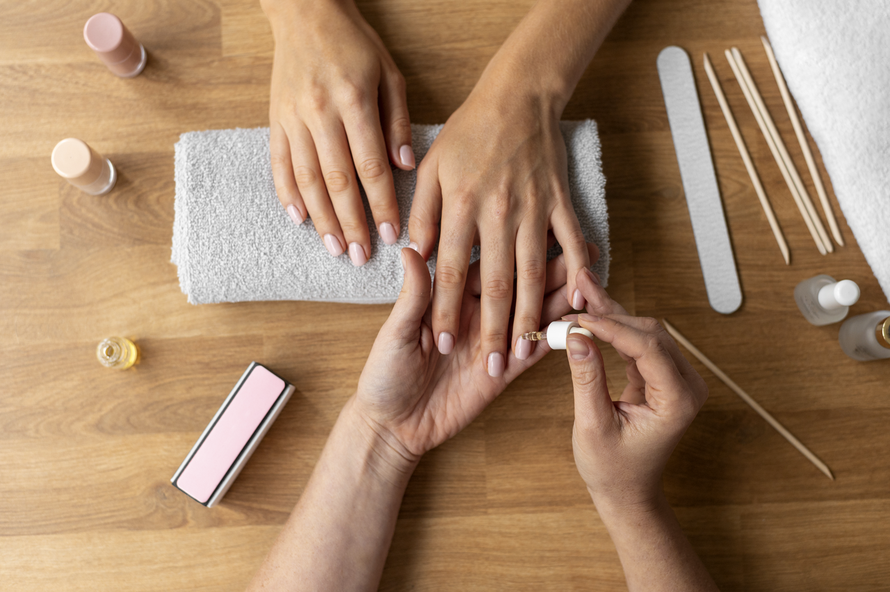 Elegant manicure and nail art service in progress